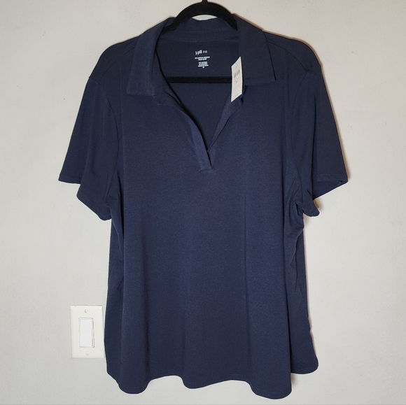 J. Jill Tops - NWT J. Jill Fit Cotton Stretch Navy Blue Polo Short Sleeve Shirt Size 2X